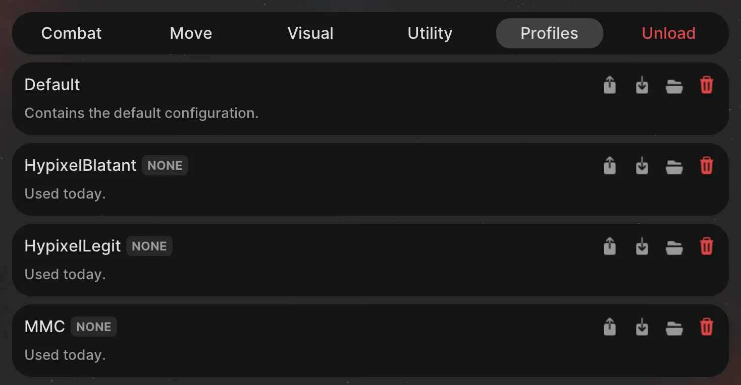 Screenshot of the profiles tab
