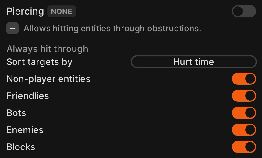 Settings for the Piercing module